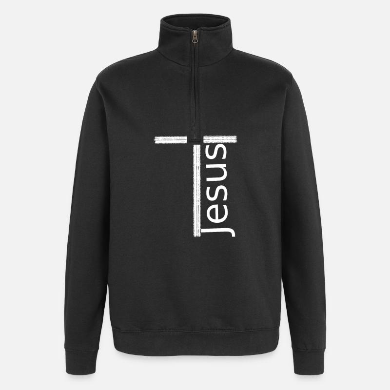 Croise Jésus blanc - Sweat à zip 1/4 - noir