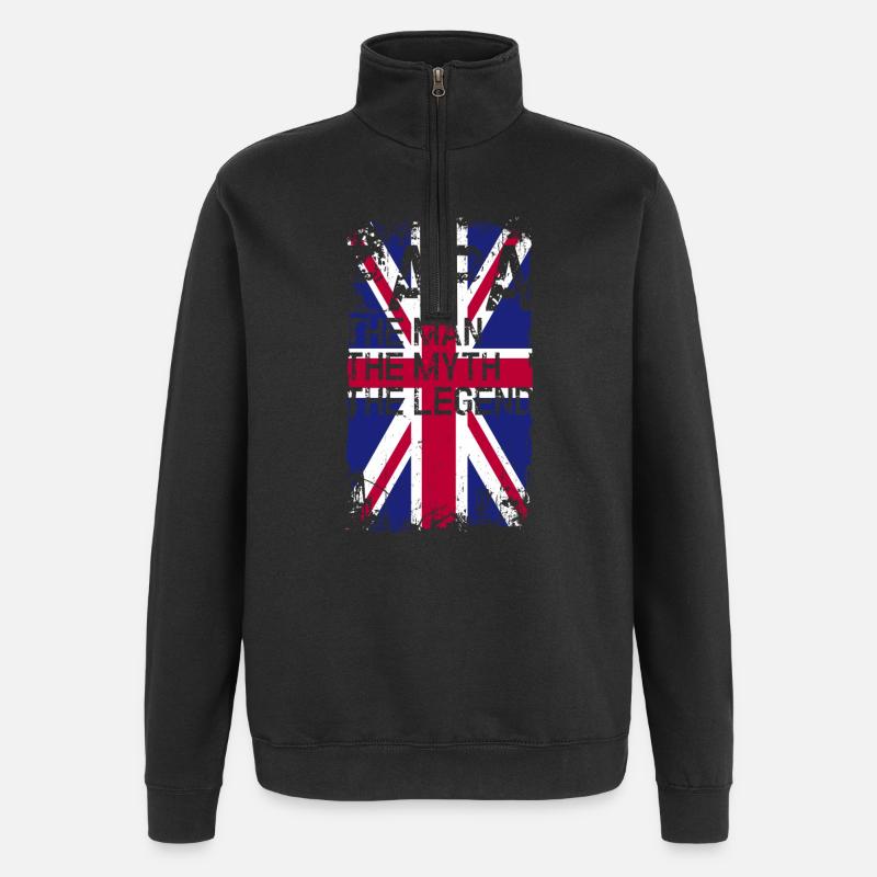 Grunge Union Jack Text Tee - Quarter-Zip Sweatshirt - black
