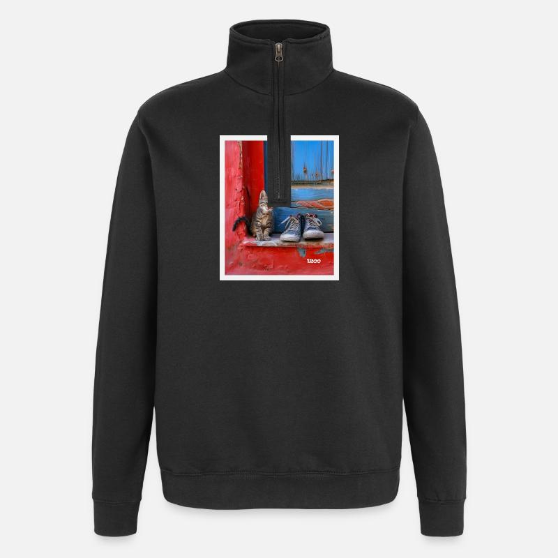 sweet cat - Quarter-Zip-Sweatshirt - Schwarz
