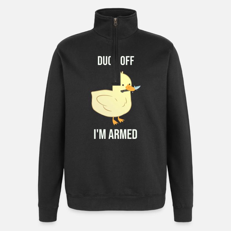 Duck dich weg, ich bin bewaffnet - Quarter-Zip-Sweatshirt - Schwarz