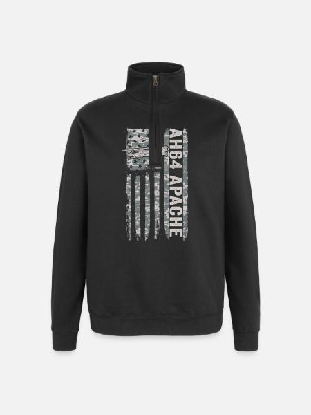 AH-64 Apache helicopter with American flag - Quarter-Zip Sweatshirt - black