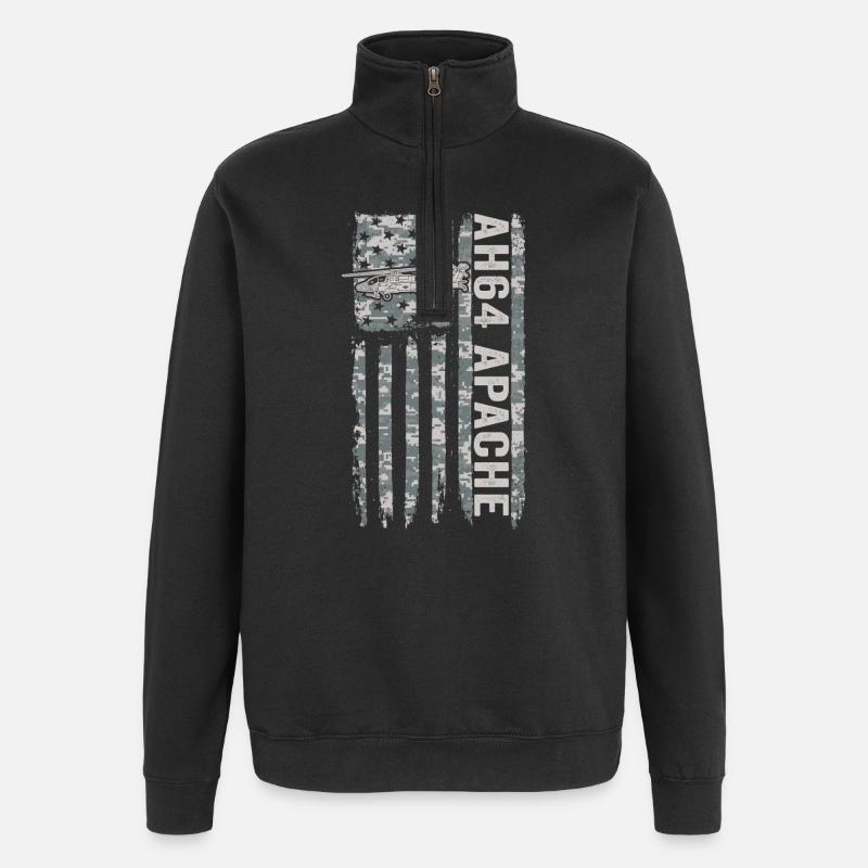AH-64 Apache helicopter with American flag - Quarter-Zip Sweatshirt - black