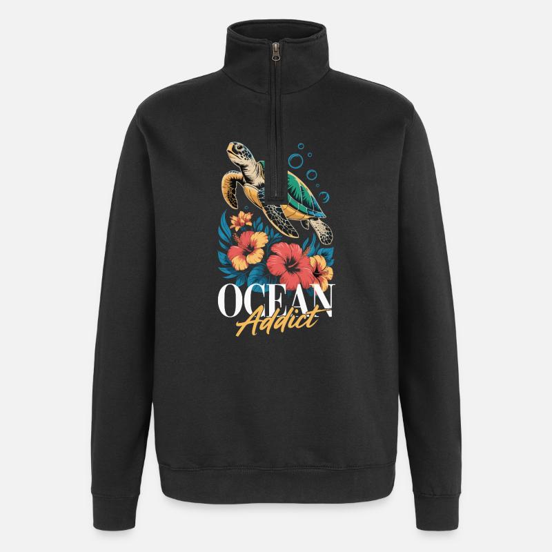 Sea Turtle Ocean Addict Design - Sweat à zip 1/4 - noir