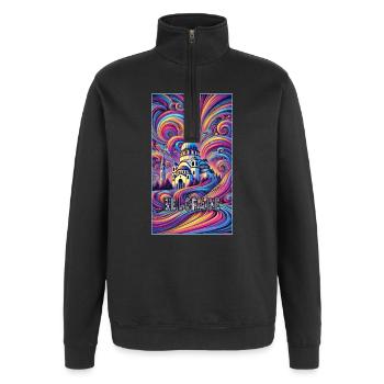 Belgrade Serbia Panorama Design - Quarter-Zip Sweatshirt - black - Front - AI Model Female 172 light (172cm) & AI Model Male 178 dark (178cm)