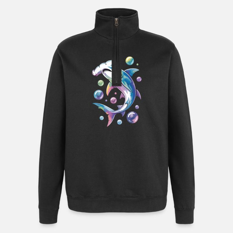 Lebendiger Hai mit Blasenakzenten - Quarter-Zip-Sweatshirt - Schwarz