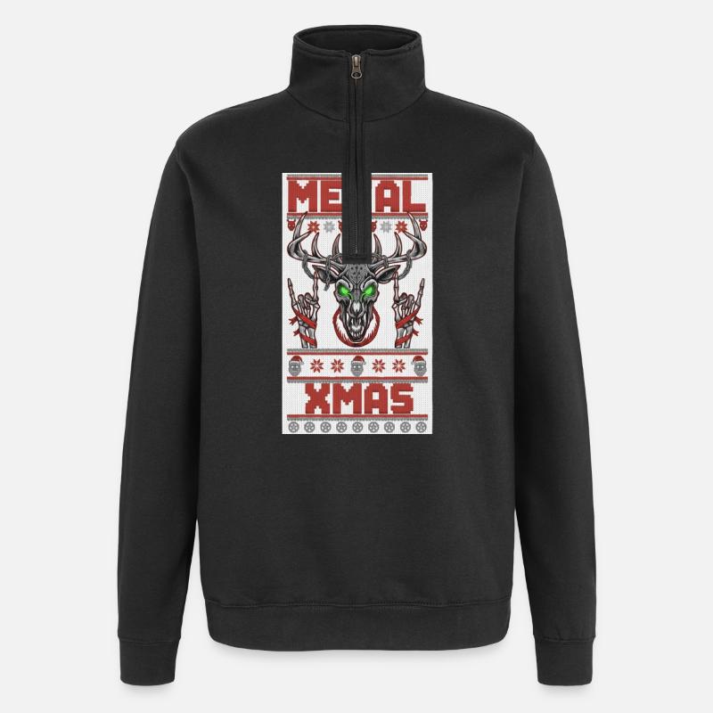 Metallic Xmas Deer Head - Quarter-Zip Sweatshirt - black