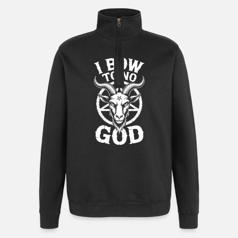 Goat Skull Emblem: No God - Quarter-Zip Sweatshirt - black