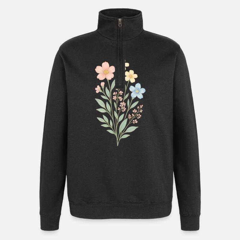 Fleurs pastel style aquarelle - Sweat à zip 1/4 - noir
