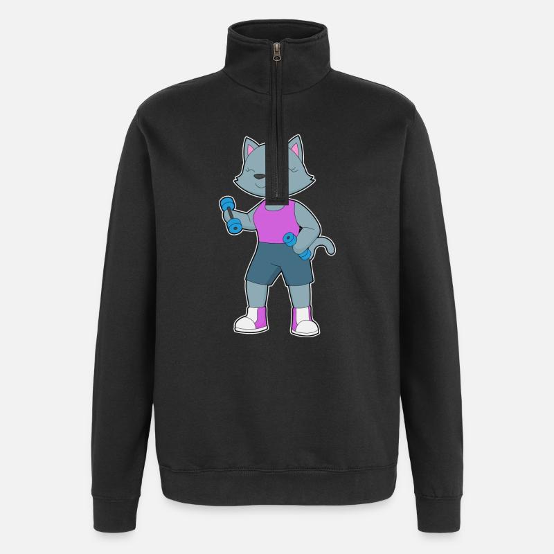 Culturisme Culturiste Haltères Chat - Sweat à zip 1/4 - noir