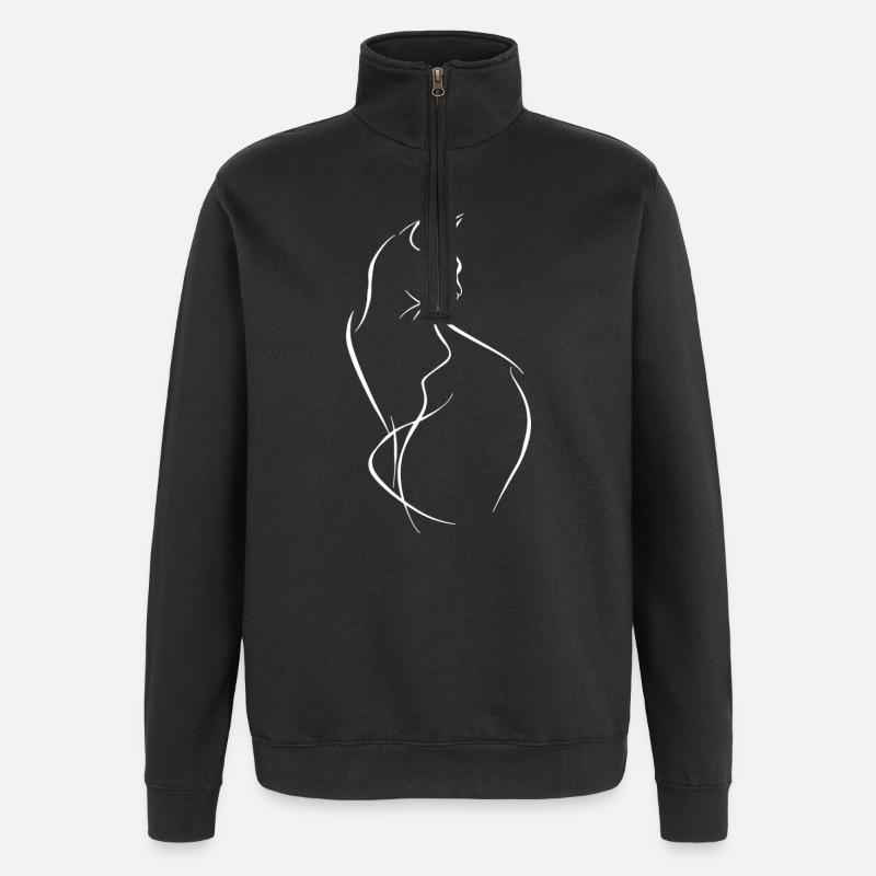 Katze Skizze - Quarter-Zip-Sweatshirt - Schwarz
