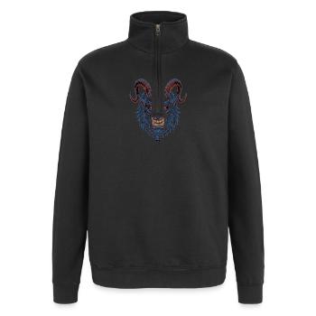 Tête de démon bleue avec des cornes - Sweat à zip 1/4 - noir - Devant - AI Model Female 172 light (172cm) & AI Model Male 178 dark (178cm)