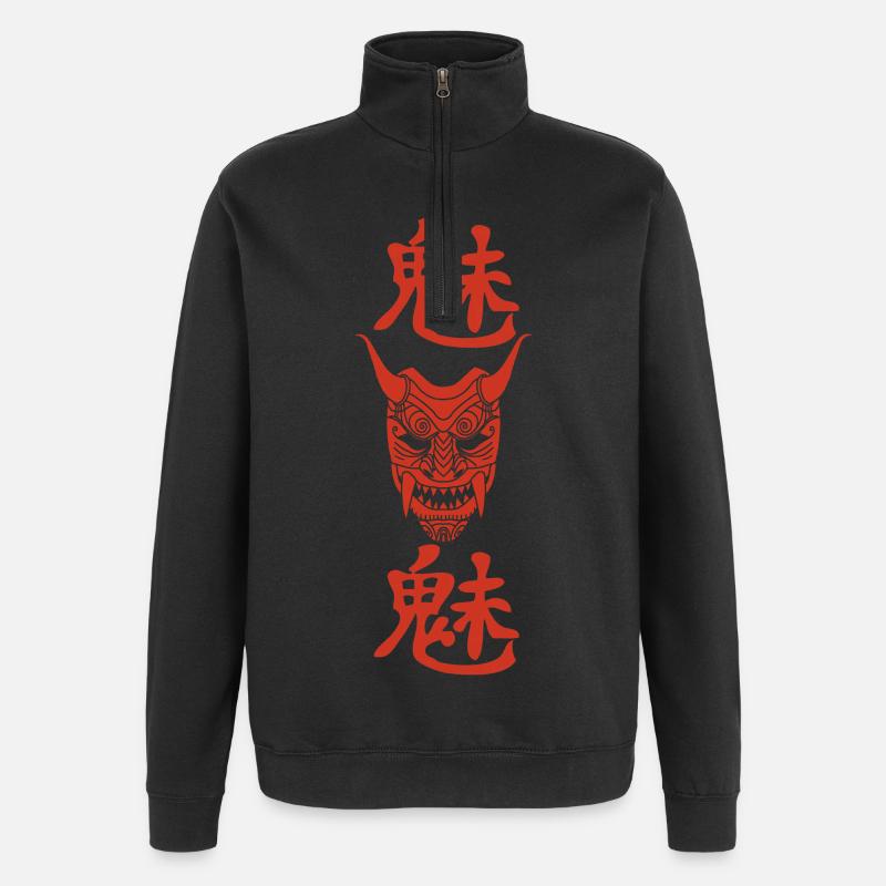 Japanischer roter Dämon - Quarter-Zip-Sweatshirt - Schwarz