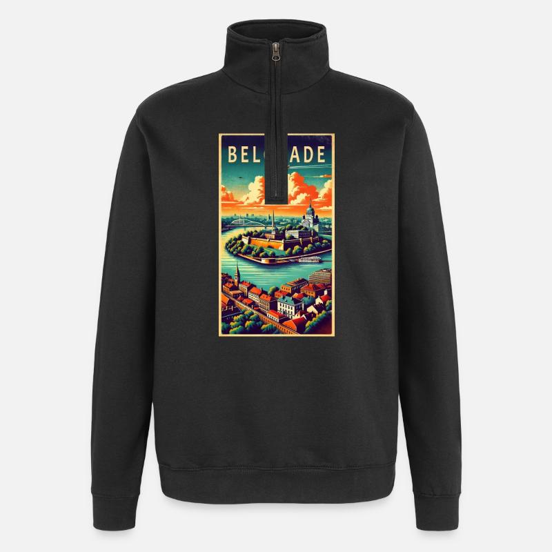 Belgrad Serbien Retro Design - Quarter-Zip-Sweatshirt - Schwarz