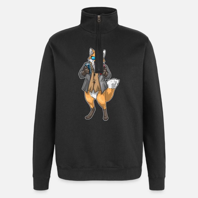 Fuchs Poker Pokerchips Kartenspiel - Quarter-Zip-Sweatshirt - Schwarz