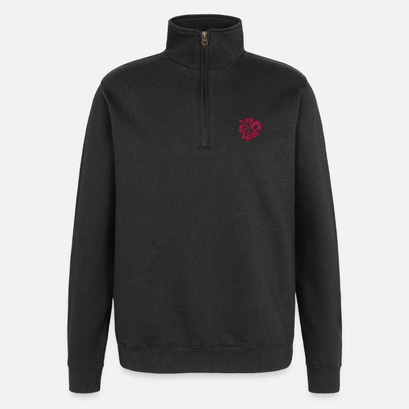 Fleur brodée - Sweat à zip 1/4 - noir