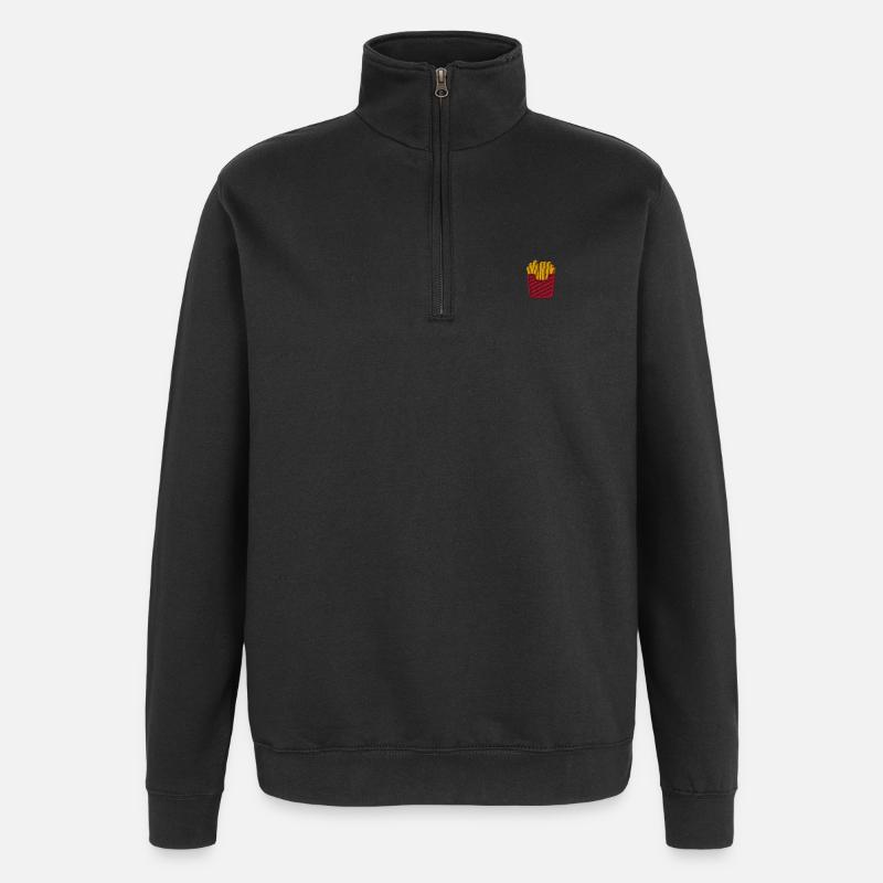 Frites brodées - Sweat à zip 1/4 - noir