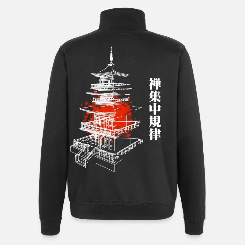 Pagode Zen en rouge abstrait - Sweat à zip 1/4 - noir