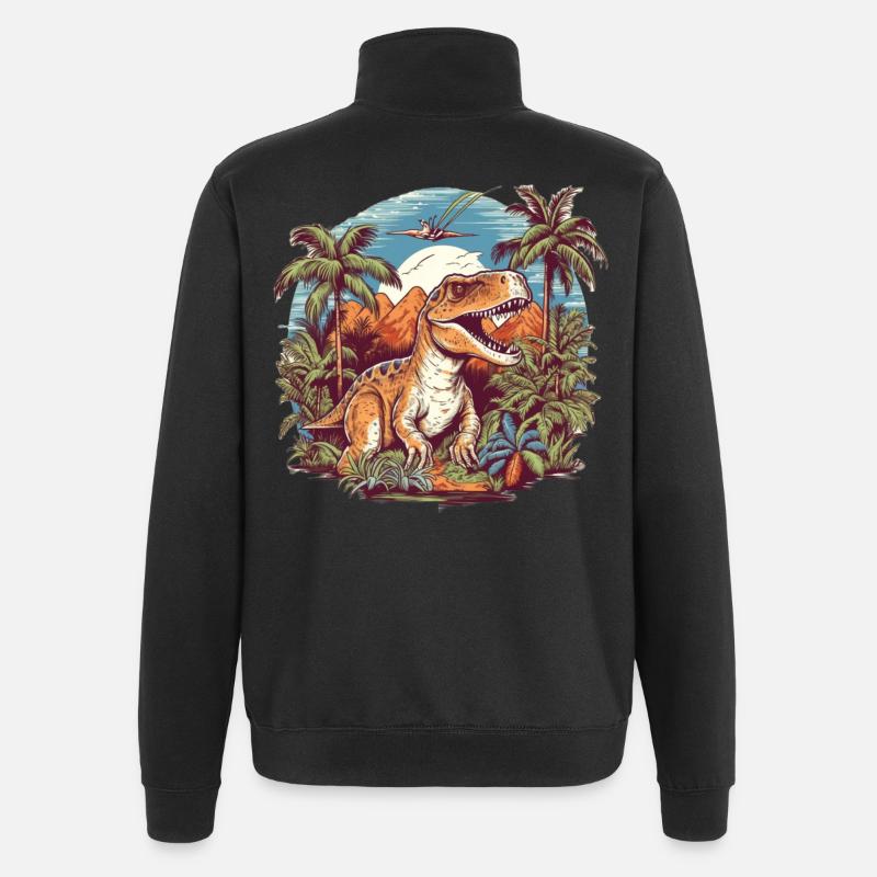 Dinosaurier in Urzeitlandschaft - Quarter-Zip-Sweatshirt - Schwarz