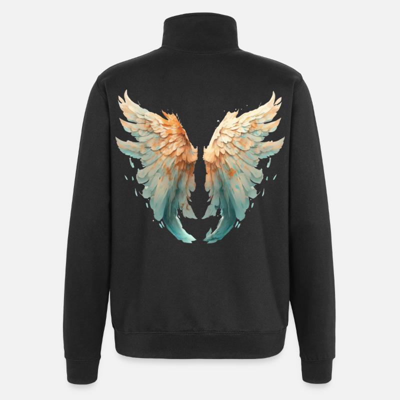 Ailes aquarelle turquoise orange - Sweat à zip 1/4 - noir