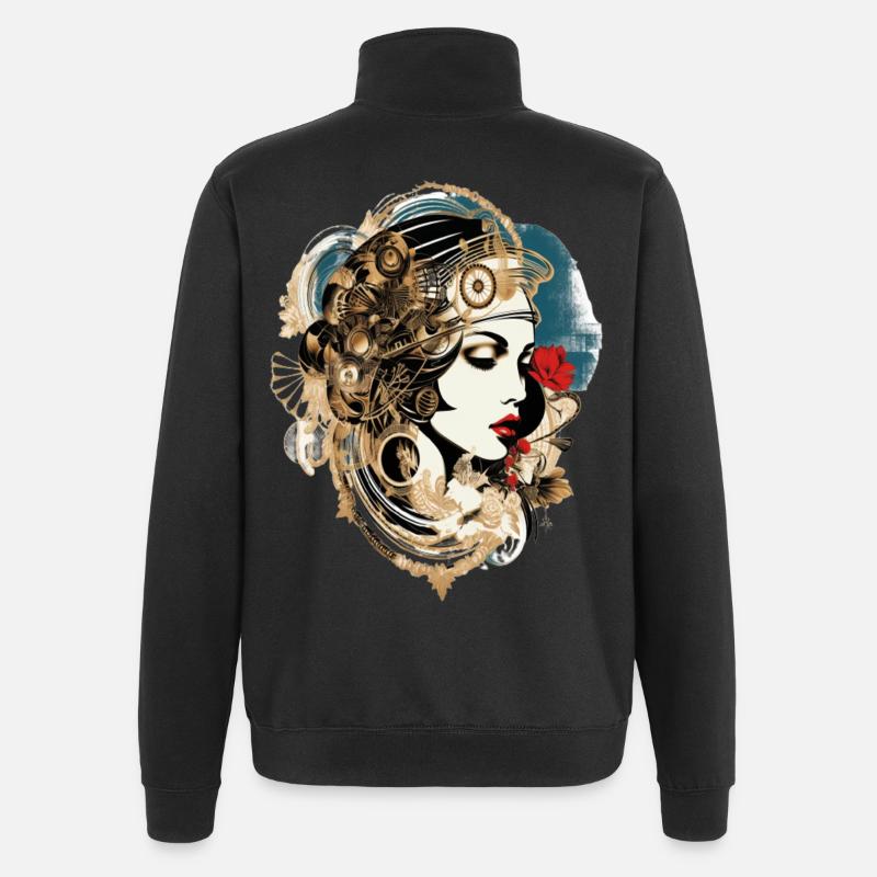 Ästhetische Frau mit Technik-Motiv - Quarter-Zip-Sweatshirt - Schwarz