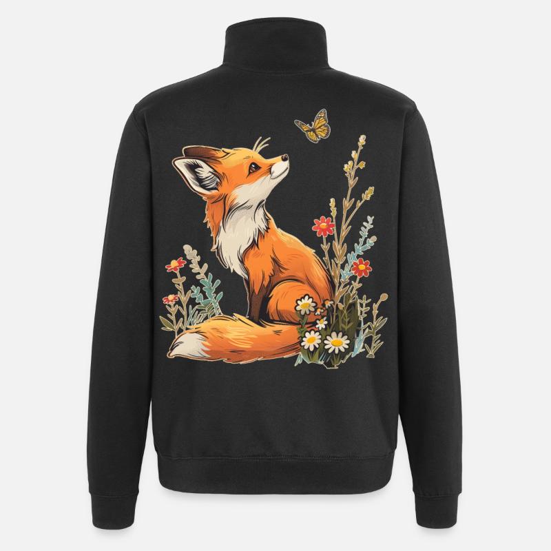 Fox and butterfly - Quarter-Zip Sweatshirt - black