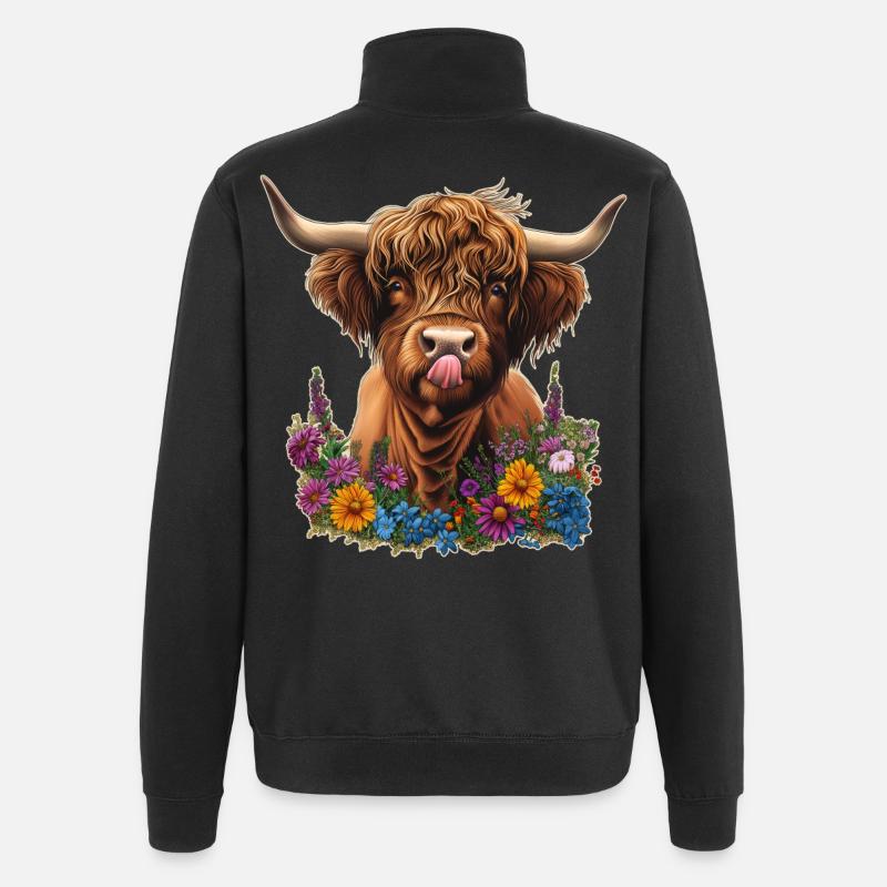 Highland cattle with flowers - Quarter-Zip Sweatshirt - black