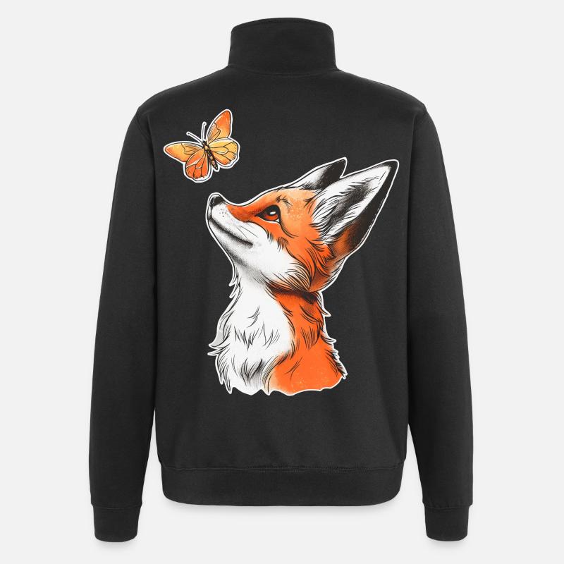 Fuchs mit Schmetterling - Quarter-Zip-Sweatshirt - Schwarz