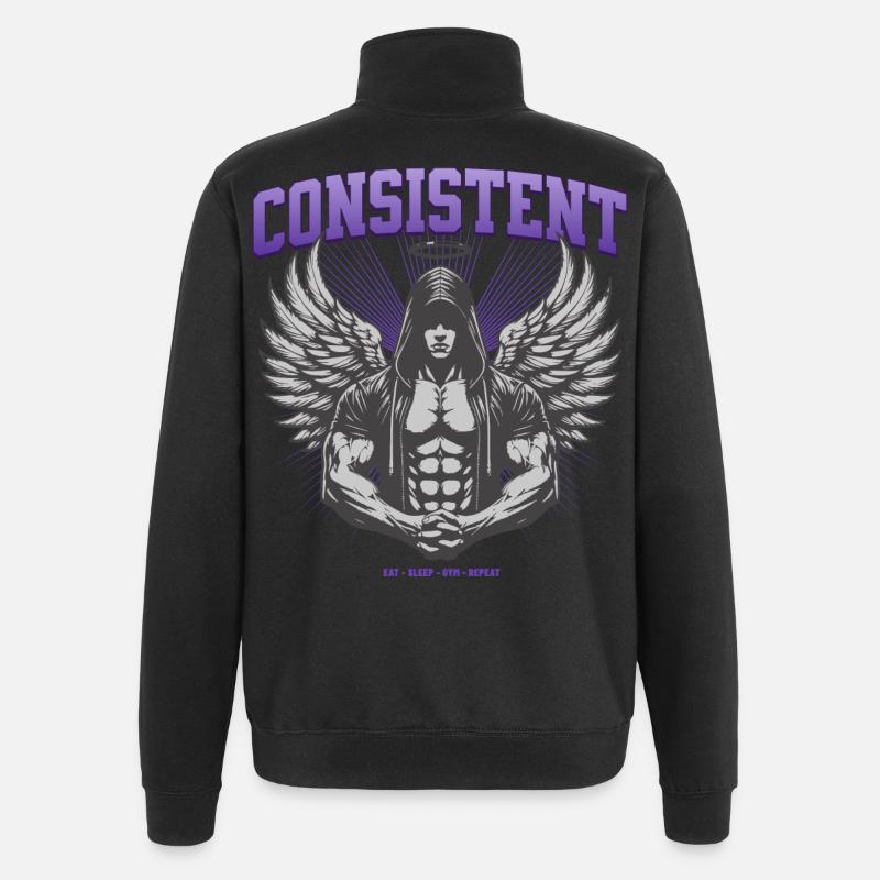 Consistent Gym Engel Design - Eat Sleep Gym Repeat - Quarter-Zip-Sweatshirt - Schwarz