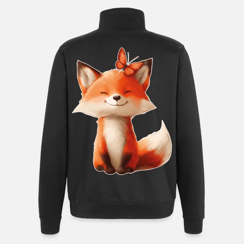 Fuchs mit Schmetterling - Quarter-Zip-Sweatshirt - Schwarz