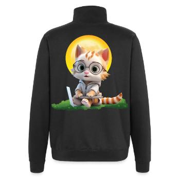 Smart Cat Sun Coder: Kitten Laptop Art Print - Quarter-Zip Sweatshirt - black - Back - AI Model Male 178 dark (178cm)
