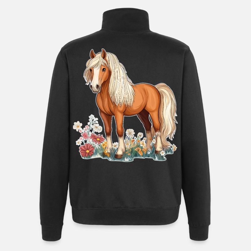 Pferd auf Wiese - Quarter-Zip-Sweatshirt - Schwarz