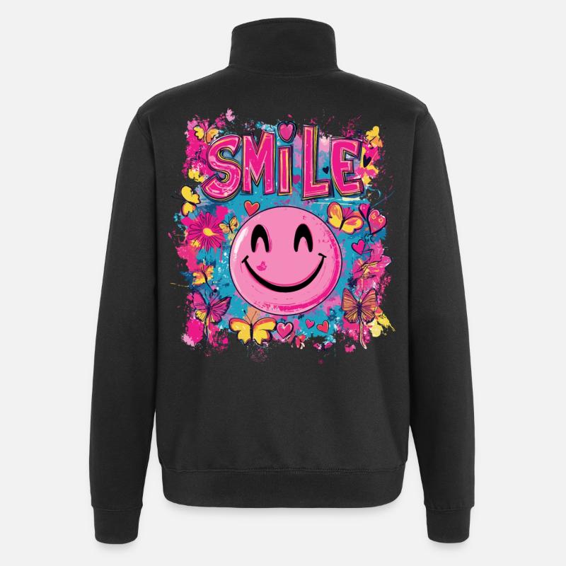 Sourire toute la journée - coeur papillon - Sweat à zip 1/4 - noir