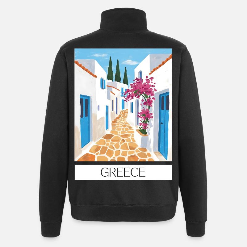 Chemin routier grec bleu & blanc - Sweat à zip 1/4 - noir