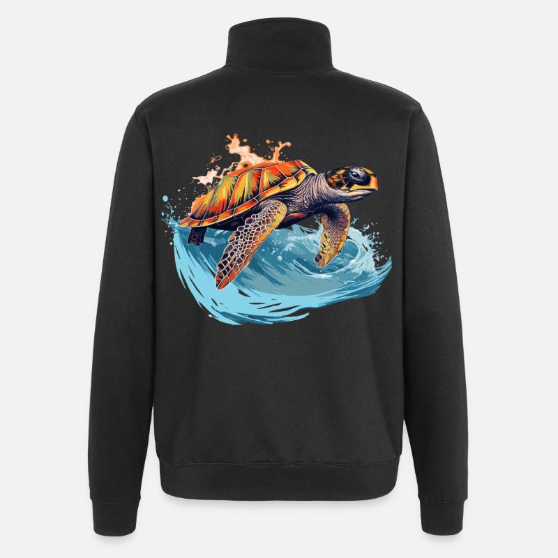 Wild sea turtle in wave - Quarter-Zip Sweatshirt - black