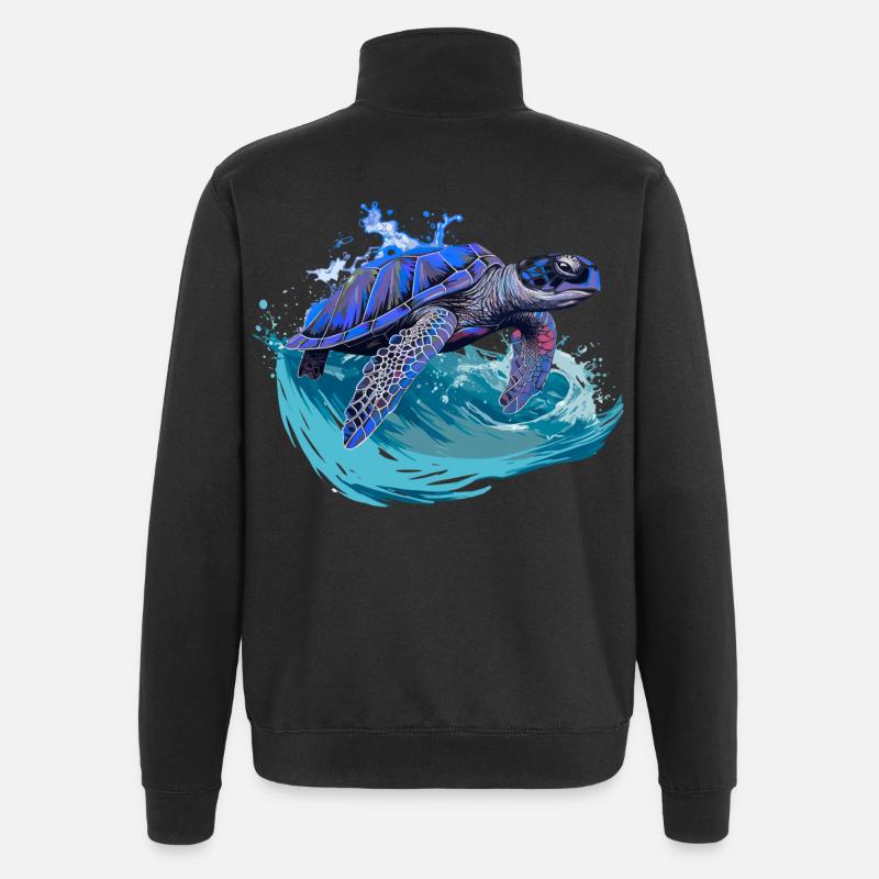 Meeresschildkröte surft auf Welle - Quarter-Zip-Sweatshirt - Schwarz