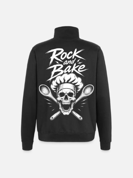 Rock and Bake Skull Motif - Quarter-Zip Sweatshirt - black