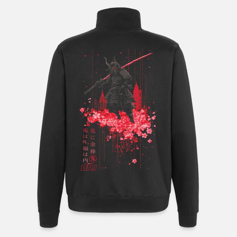 Oni - samurai mit Sakura Kirschblüten - Quarter-Zip-Sweatshirt - Schwarz