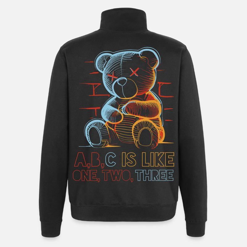 Loving Bear with Alphabet Drawing - Quarter-Zip Sweatshirt - black