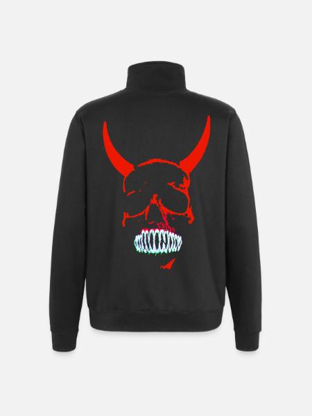 Red Demon Skull Neon - Quarter-Zip Sweatshirt - black