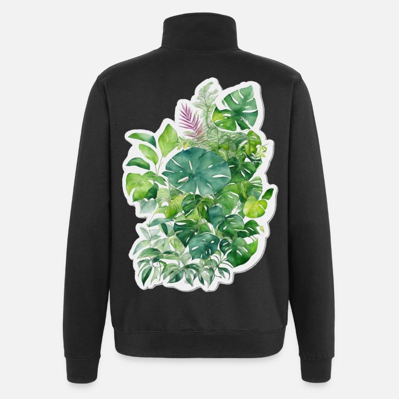 Dschungelblätter - Quarter-Zip-Sweatshirt - Schwarz