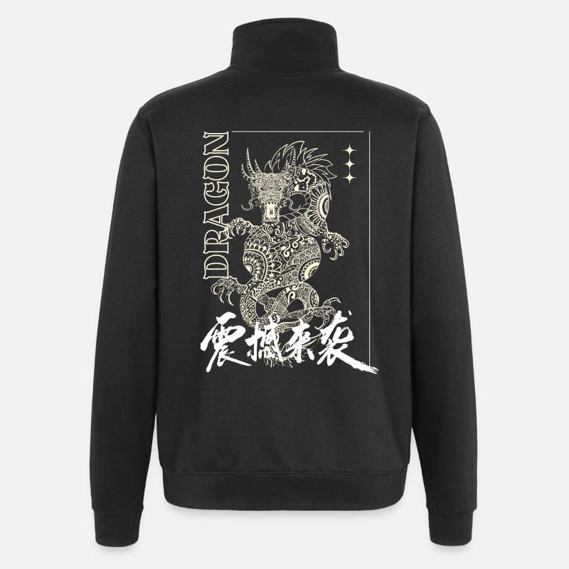 Mystischer Drache mit Schriftzug - Quarter-Zip-Sweatshirt - Schwarz