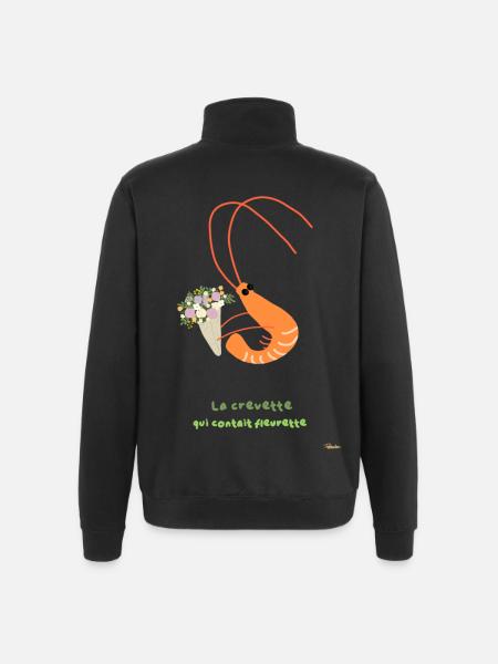 Blumige Garnelen und fröhlicher Strauß - Quarter-Zip-Sweatshirt - Schwarz
