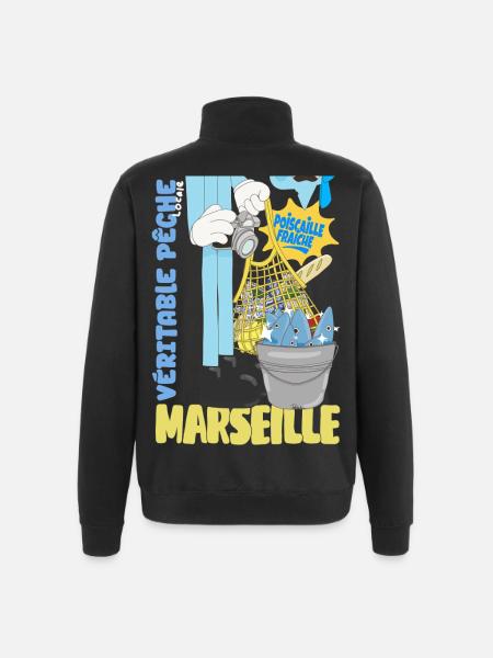 Marseille Poiscaille Fraîche Cartoon - Sweat à zip 1/4 - noir