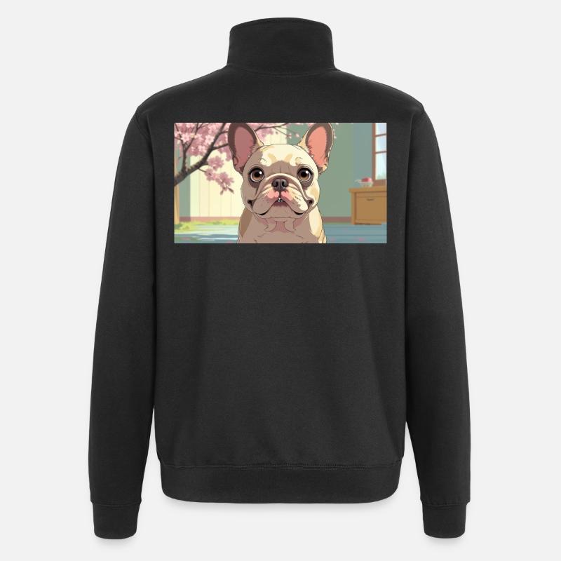 Bouledogue mignon dans un style animé - Sweat à zip 1/4 - noir