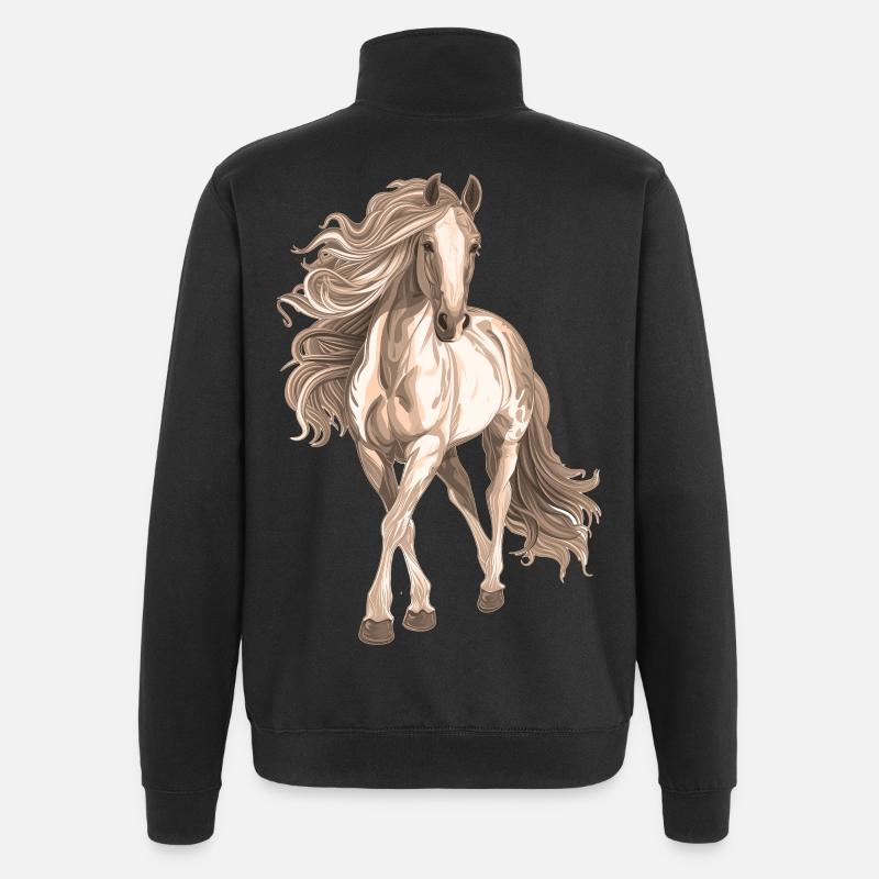 Motif cheval - Sweat à zip 1/4 - noir