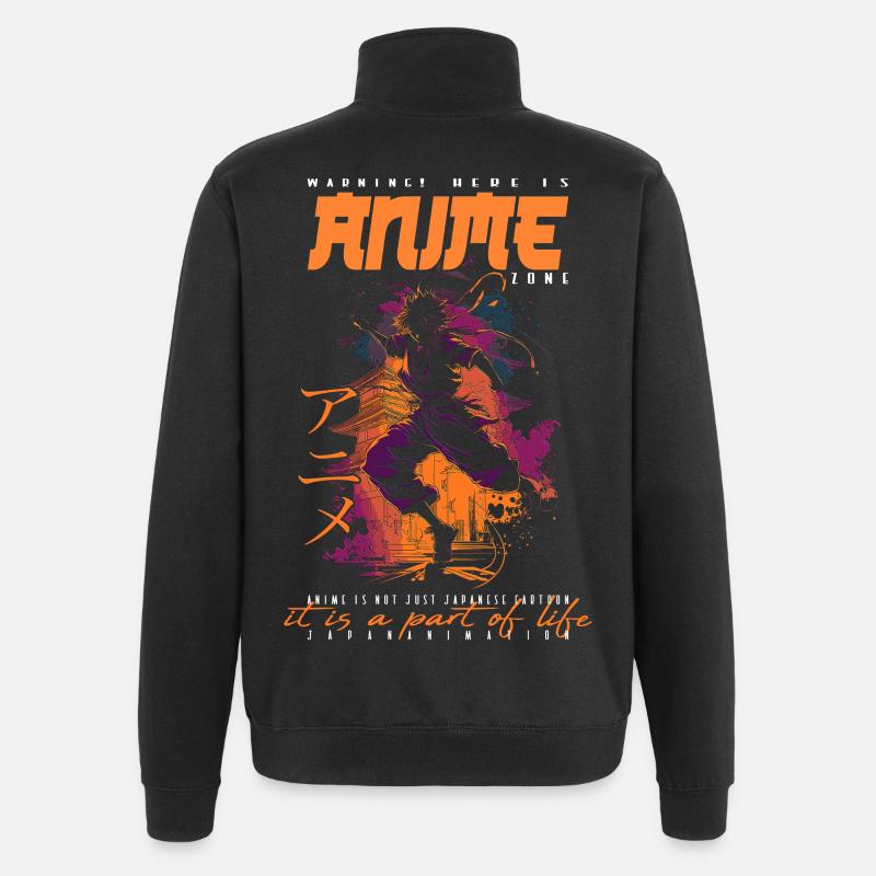 Homme d'anime - Sweat à zip 1/4 - noir