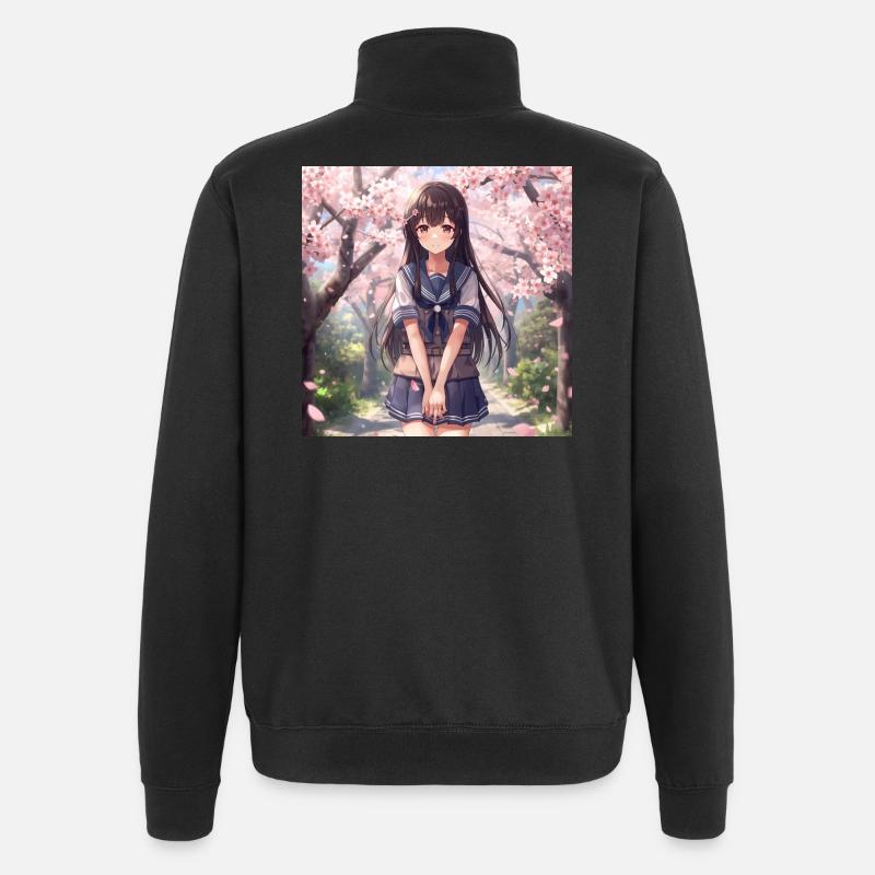 Cerisier en fleurs d’école - Sweat à zip 1/4 - noir