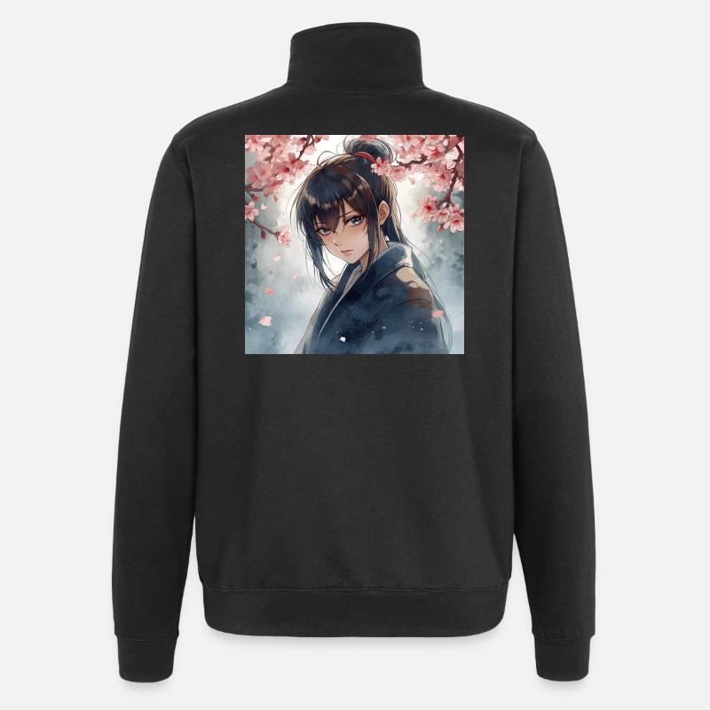 Hanfu unter Kirschblüten - Quarter-Zip-Sweatshirt - Schwarz