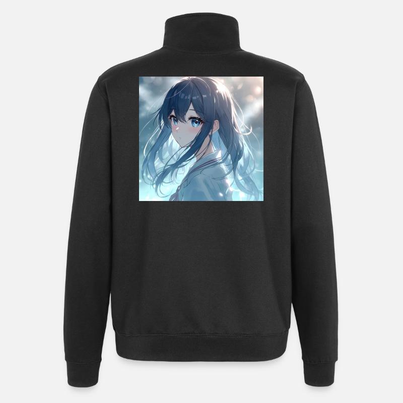 Portrait d’anime Blue Night Light - Sweat à zip 1/4 - noir