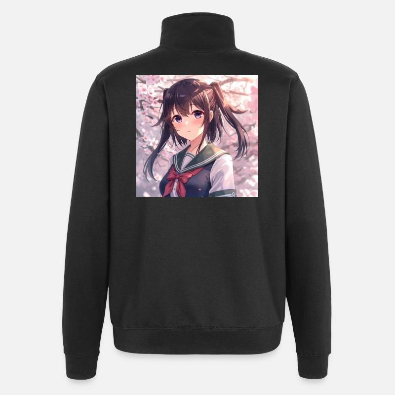 Kirschblüten Schuluniform - Quarter-Zip-Sweatshirt - Schwarz